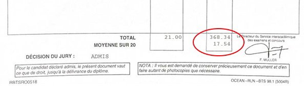 Bulletin relevé de notes de  pour son BTS MMCM